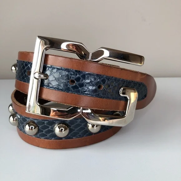 D&G Doce Gabbana Brown Leather Black Snake Silver Studs Silver DG Buckle 36 D&G Doce Gabbana Brown Leather Black Snake Silver Studs  main image 2